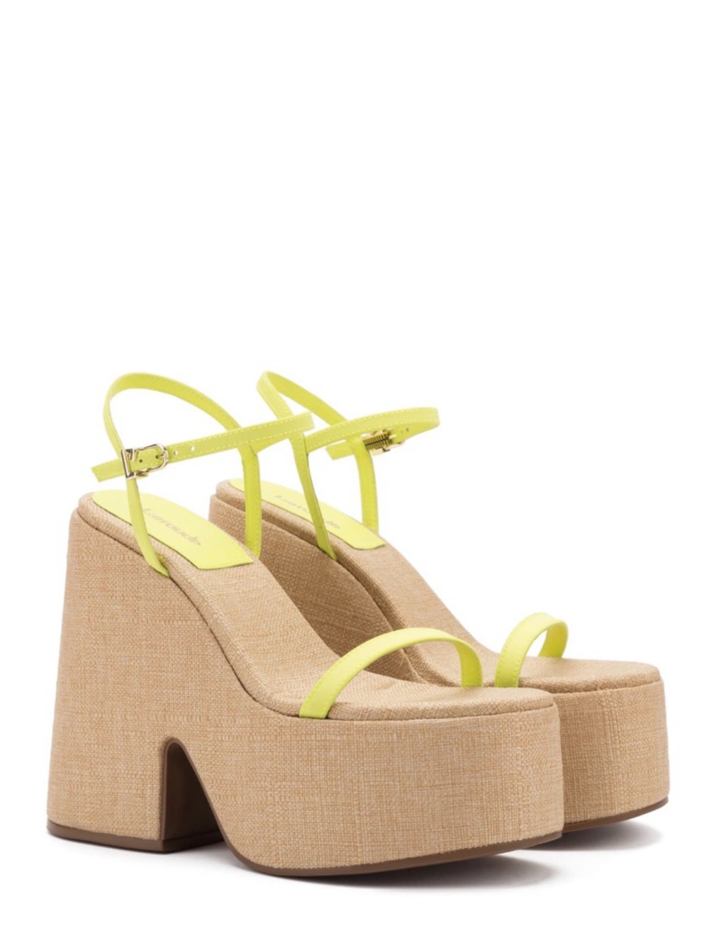 Neon Yellow Strap Platform Wedge Sandals